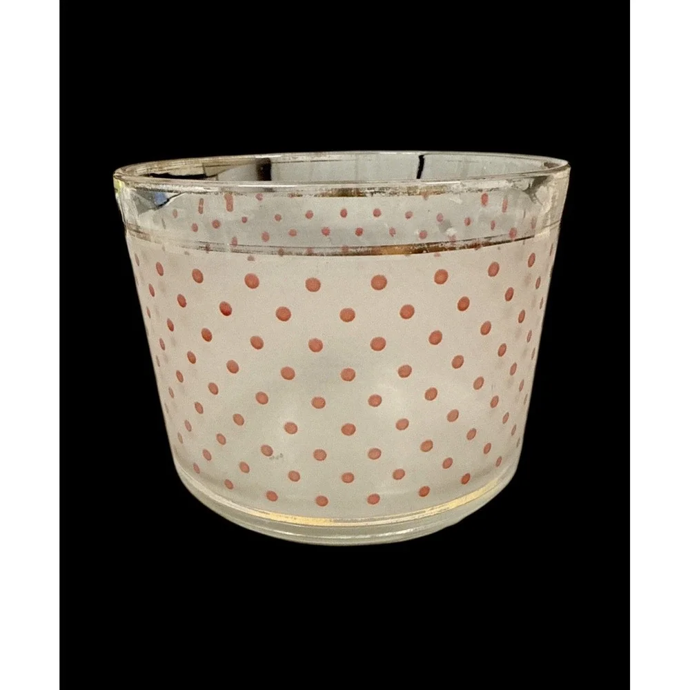 Vintage Gold Gilded Red Polka Dot Ice Bucket - Art Deco Barware